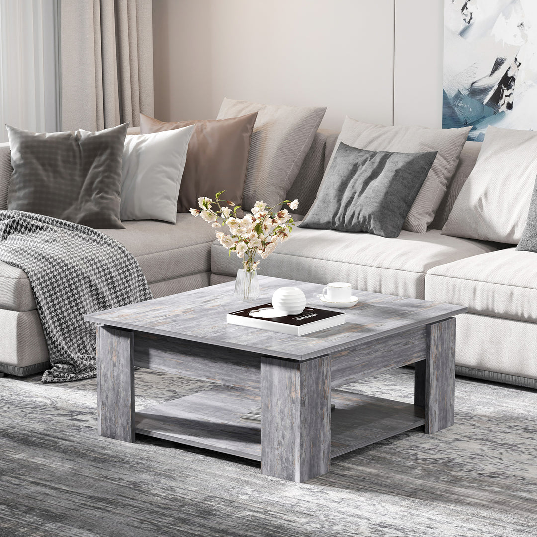 2 Tier Wood Coffee Table Side Table Bottom Storage Shelf Simple Modern Living Room Grey Wood Grain