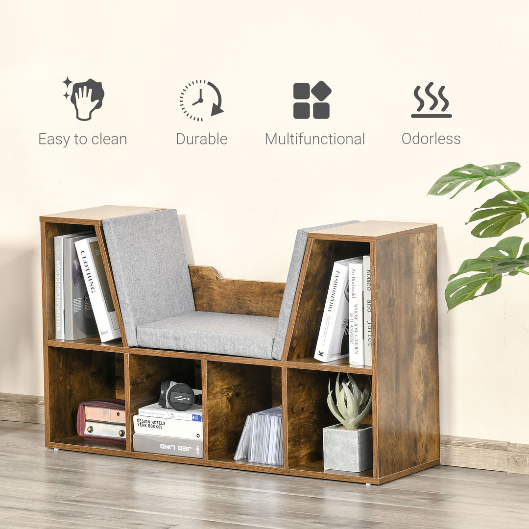 HOMCOM Bookcase Shelf Storage Seat with Cushion Sideboard Kids Children Reading Bedroom Living Room Organizer Rustic Brown | Aosom UK