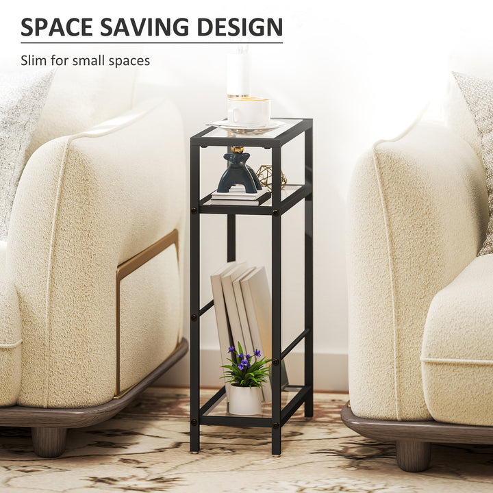 3-Tier Side Table, Narrow End Table with Storage Shelf and Tempered Gl