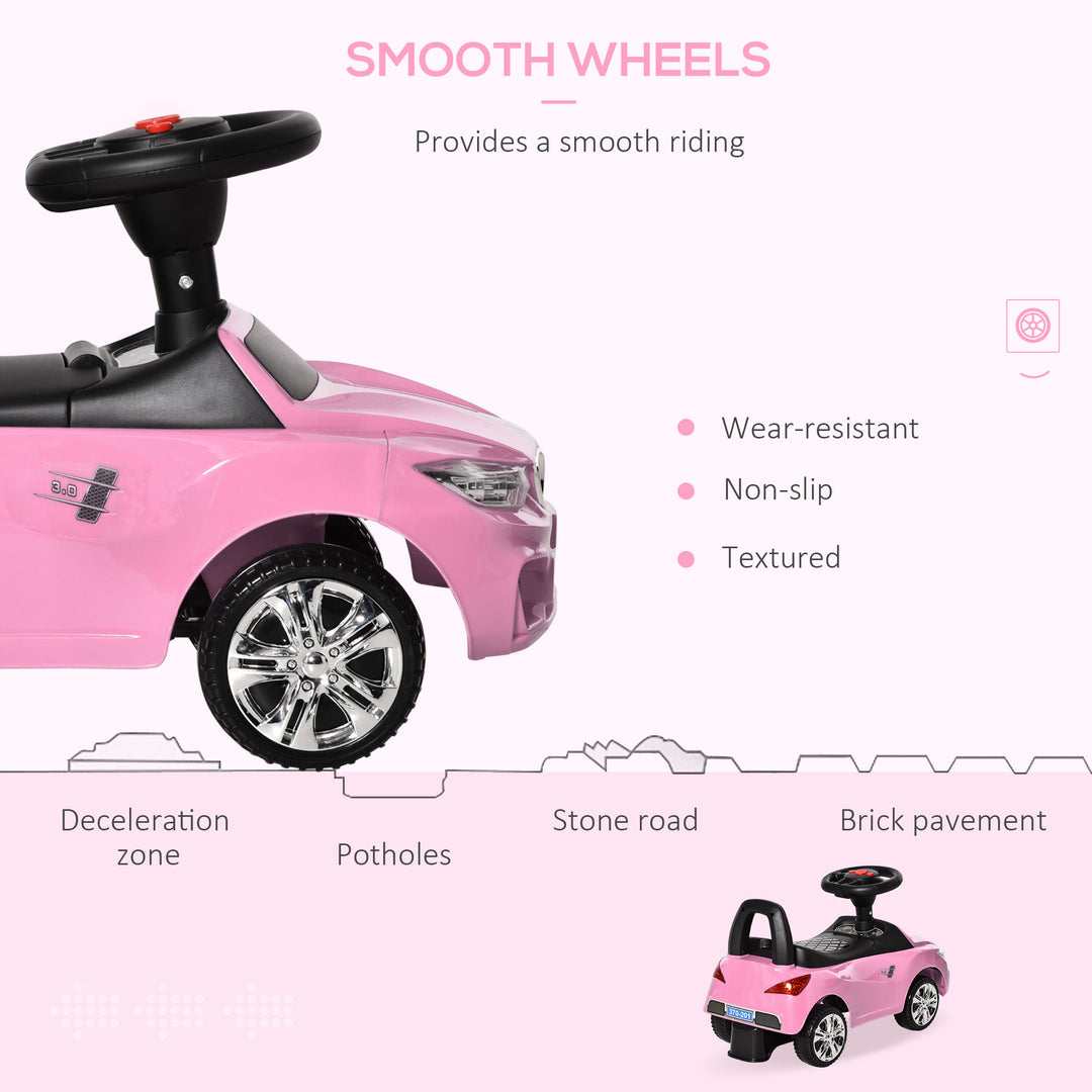 HOMCOM Baby Toddler Ride On Car, Foot to Floor Slider with Horn, Music, Working Lights, Storage, Big Steering Wheel, Pink | Aosom UK