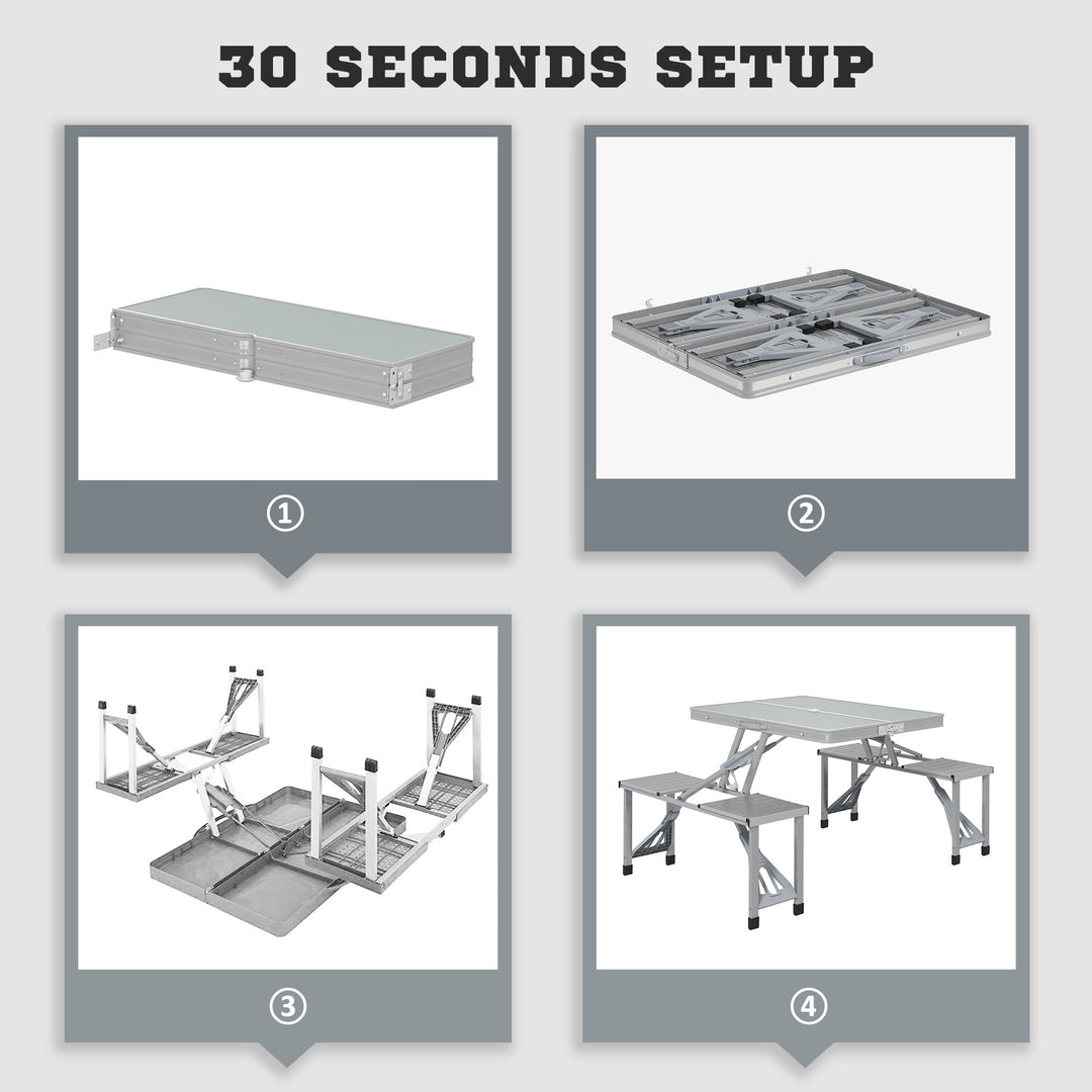 Folding Picnic Table with 4 Seats and Umbrella Hole - Grey