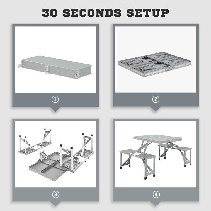 Folding Picnic Table with 4 Seats and Umbrella Hole - Grey