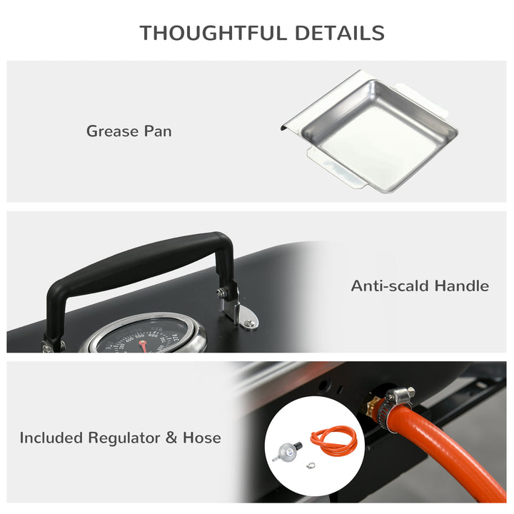 MCL Foldable Gas BBQ Grill 2 Burner Table Top Barbecue with Lid Piezo Ignition Thermometer for Camping Picnic Cooking, Aluminium Alloy