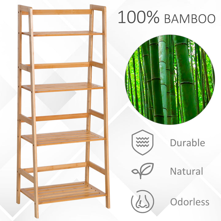 HOMCOM Shelf Unit Solid Wood Bookcase with 4-Shelf for Display in Living Room, Home, Office, Bamboo | Aosom UK