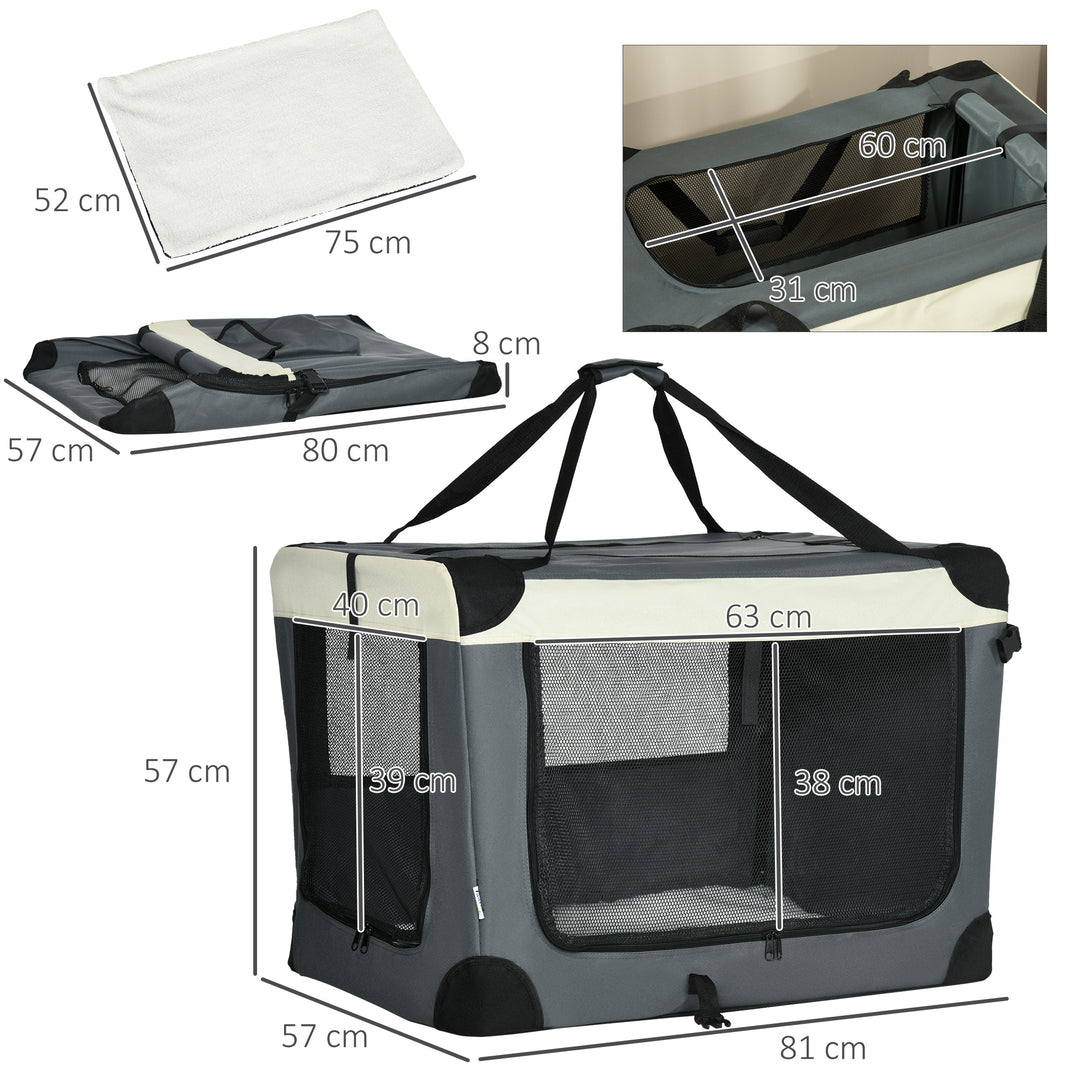 81cm Foldable Pet Carrier, with Cushion, for Medium Dogs and Cats - Grey