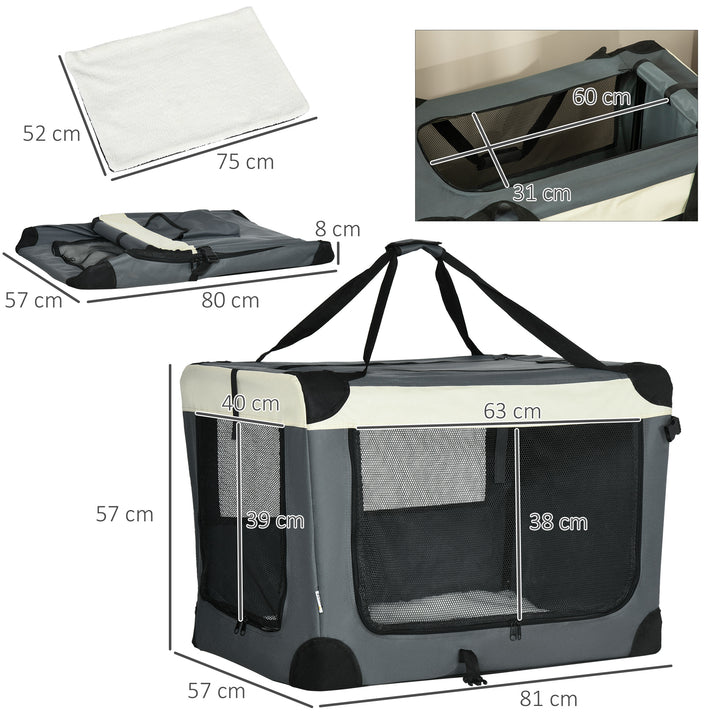 81cm Foldable Pet Carrier, with Cushion, for Medium Dogs and Cats - Grey