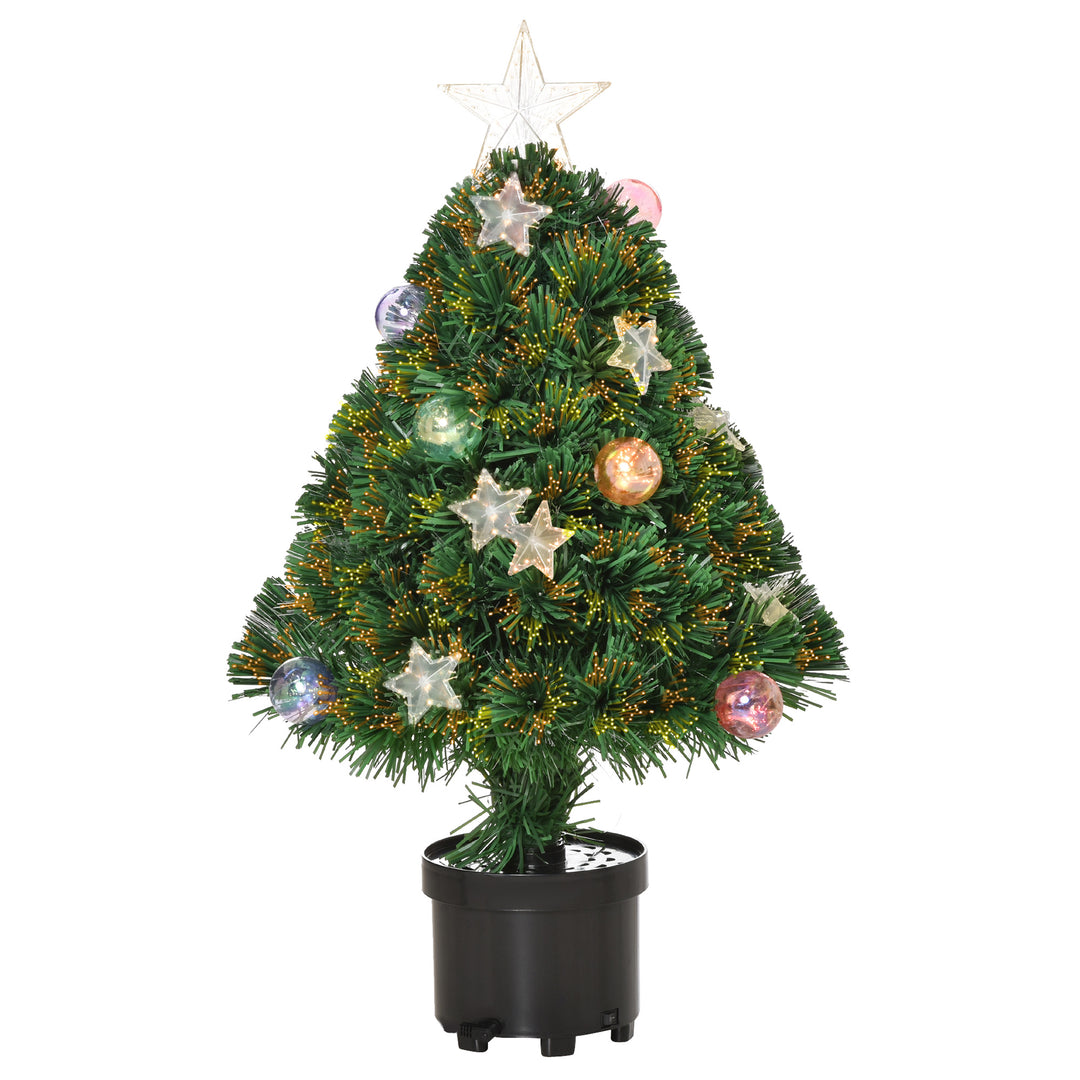 MCL 2FT Pre-lit Artificial Christmas Tree Tabletop Multicoloured Fibre Optic Xmas Decoration w/ LED Lights Pot Table Desk - Green