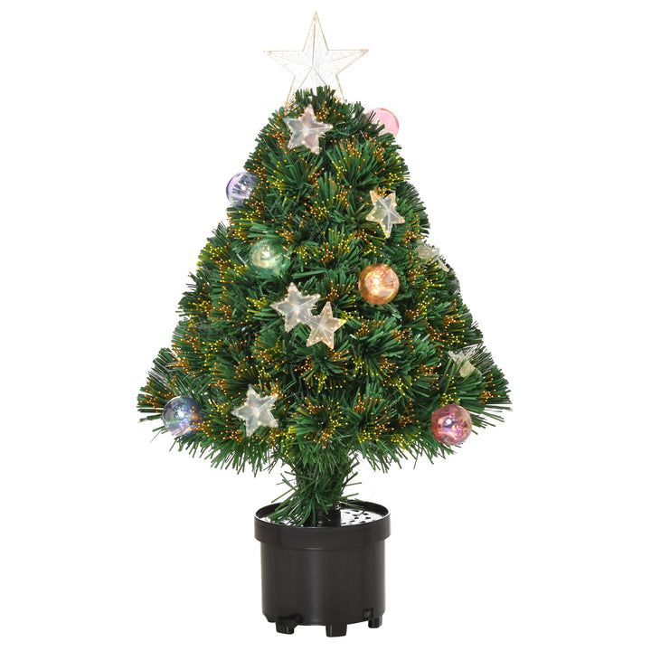MCL 2FT Pre-lit Artificial Christmas Tree Tabletop Multicoloured Fibre Optic Xmas Decoration w/ LED Lights Pot Table Desk - Green