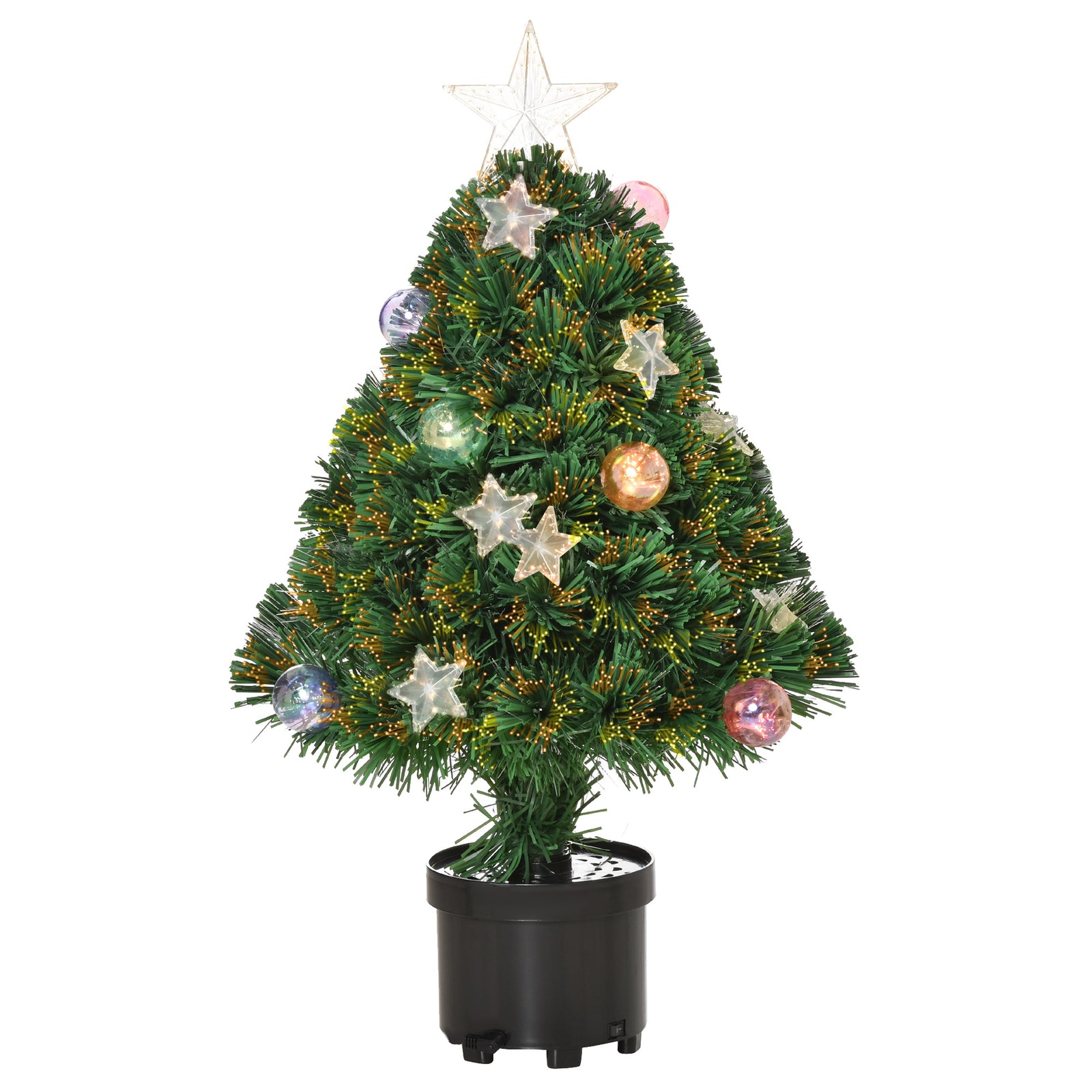 2FT Pre-lit Artificial Christmas Tree Tabletop Multicoloured Fibre Optic Xmas Decoration w/ LED Lights Pot Table Desk - Green
