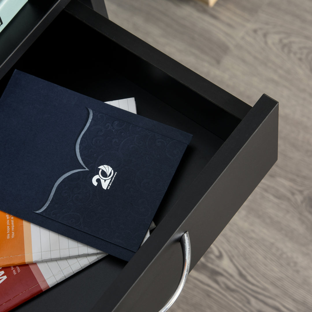 MCL 60cm Filing Cabinet with Drawer, Open Shelf, Metal Handles and 4 Wheels, Office Home Organiser Mobile Printer, Black