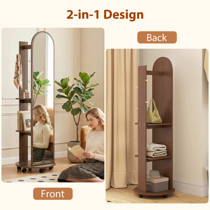 2-in-1 Full Length Mirror with Storage Shelves, Floor Mirror with 4 Wh