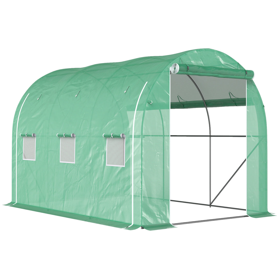 296 x 196cm Steel Frame Polytunnel Greenhouse - Green