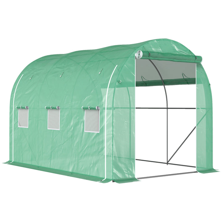 296 x 196cm Steel Frame Polytunnel Greenhouse - Green