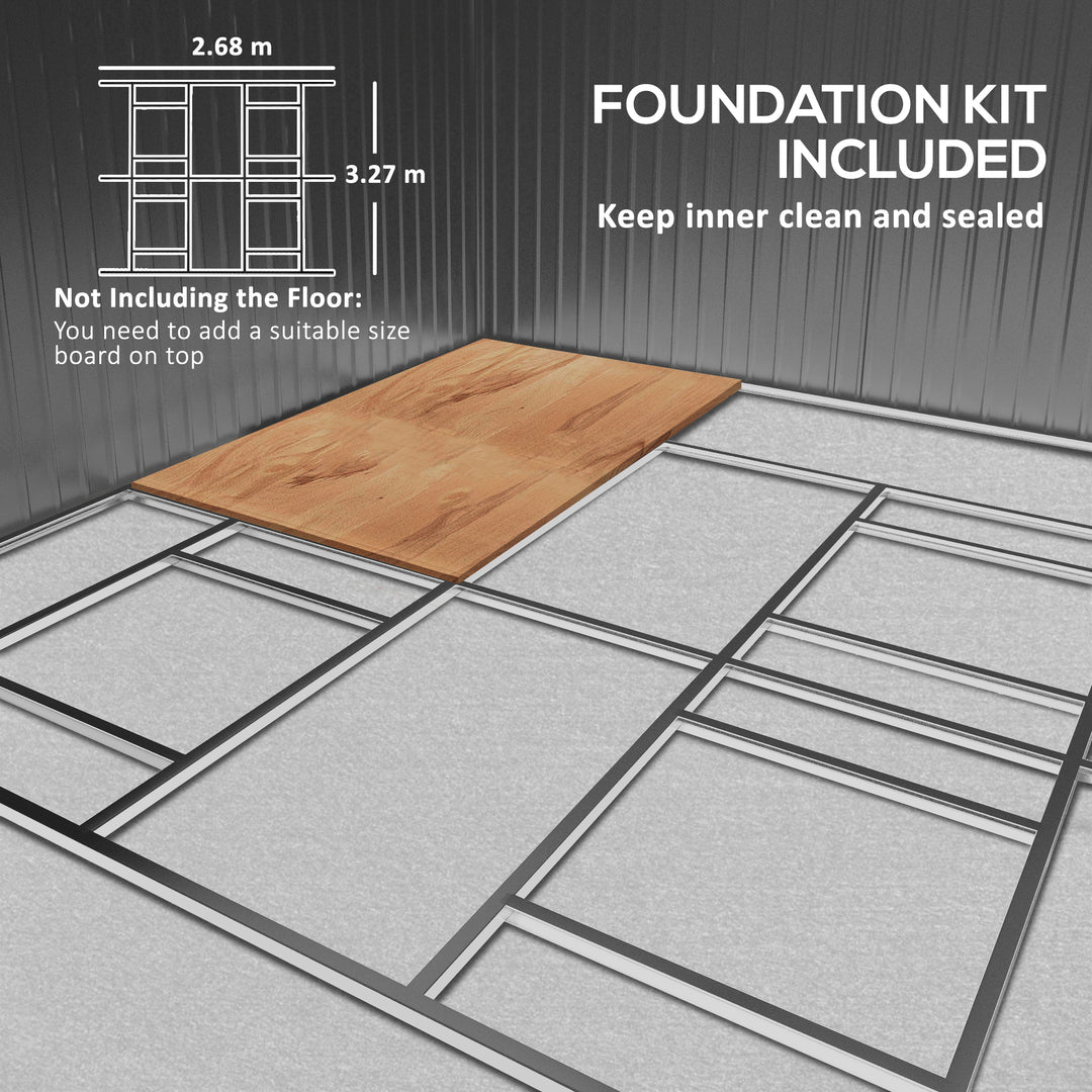 Outsunny 13 x 11ft Foundation Ventilation Steel Outdoor Garden Shed Grey