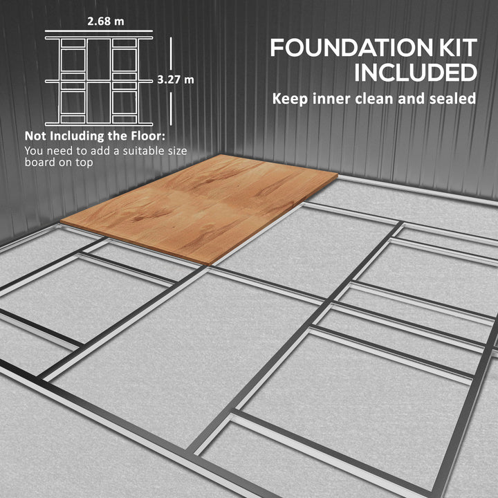 Outsunny 13 x 11ft Foundation Ventilation Steel Outdoor Garden Shed Grey