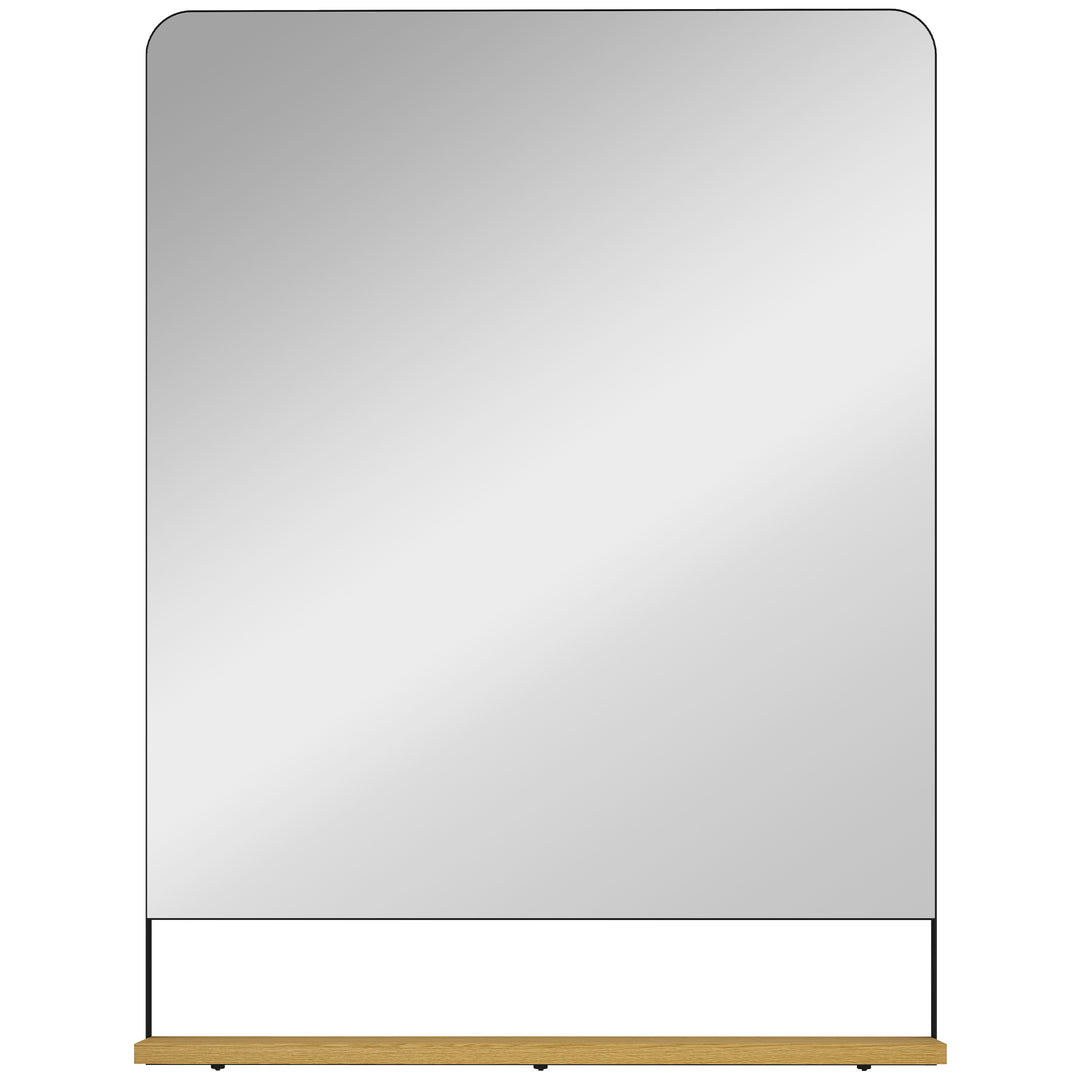 Wall Mirror with Wood Shelf - Black