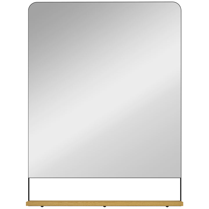 Wall Mirror with Wood Shelf - Black
