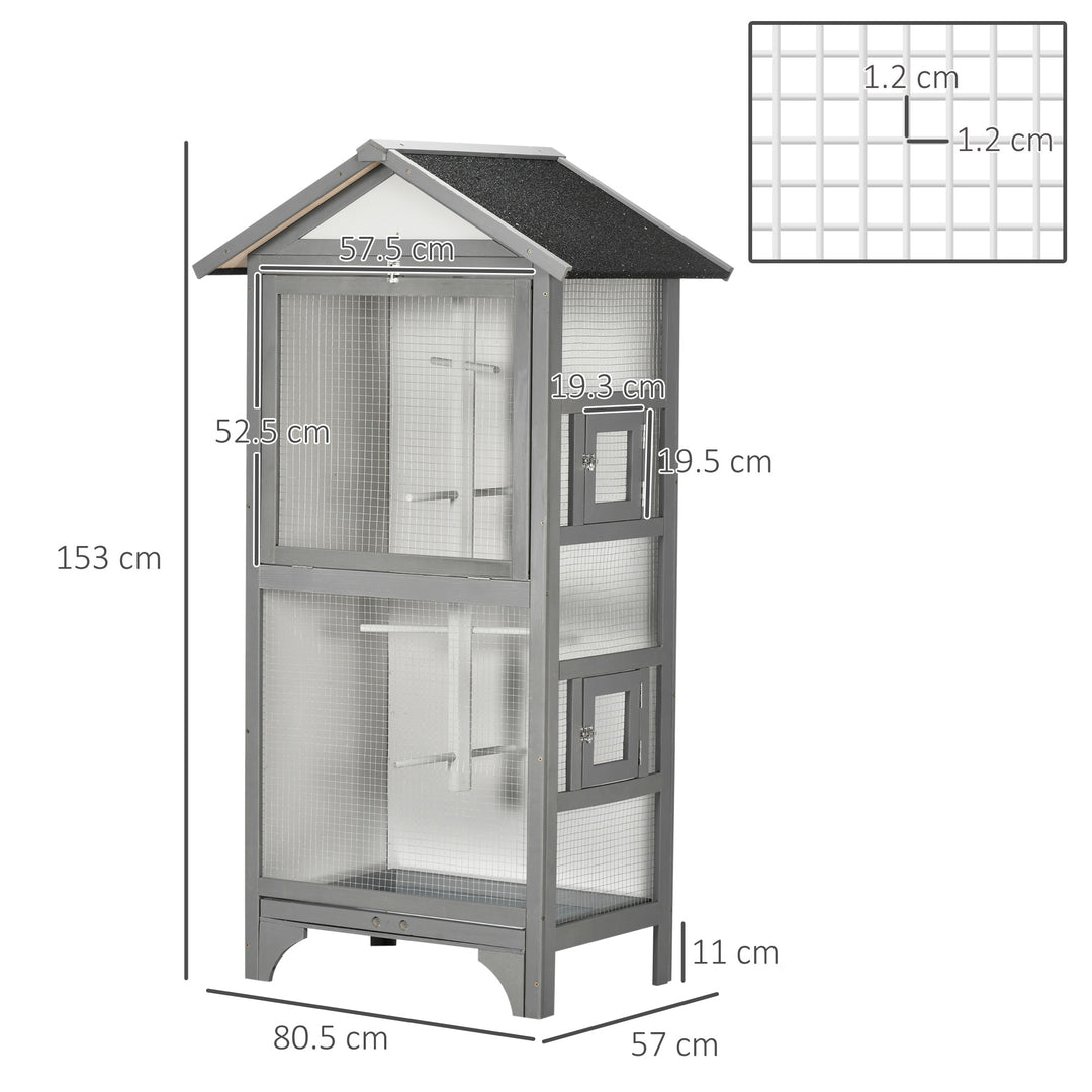 Wooden Outdoor Bird Cage, for Finches and Canaries, with Removable Tray, Asphalt Roof - Grey