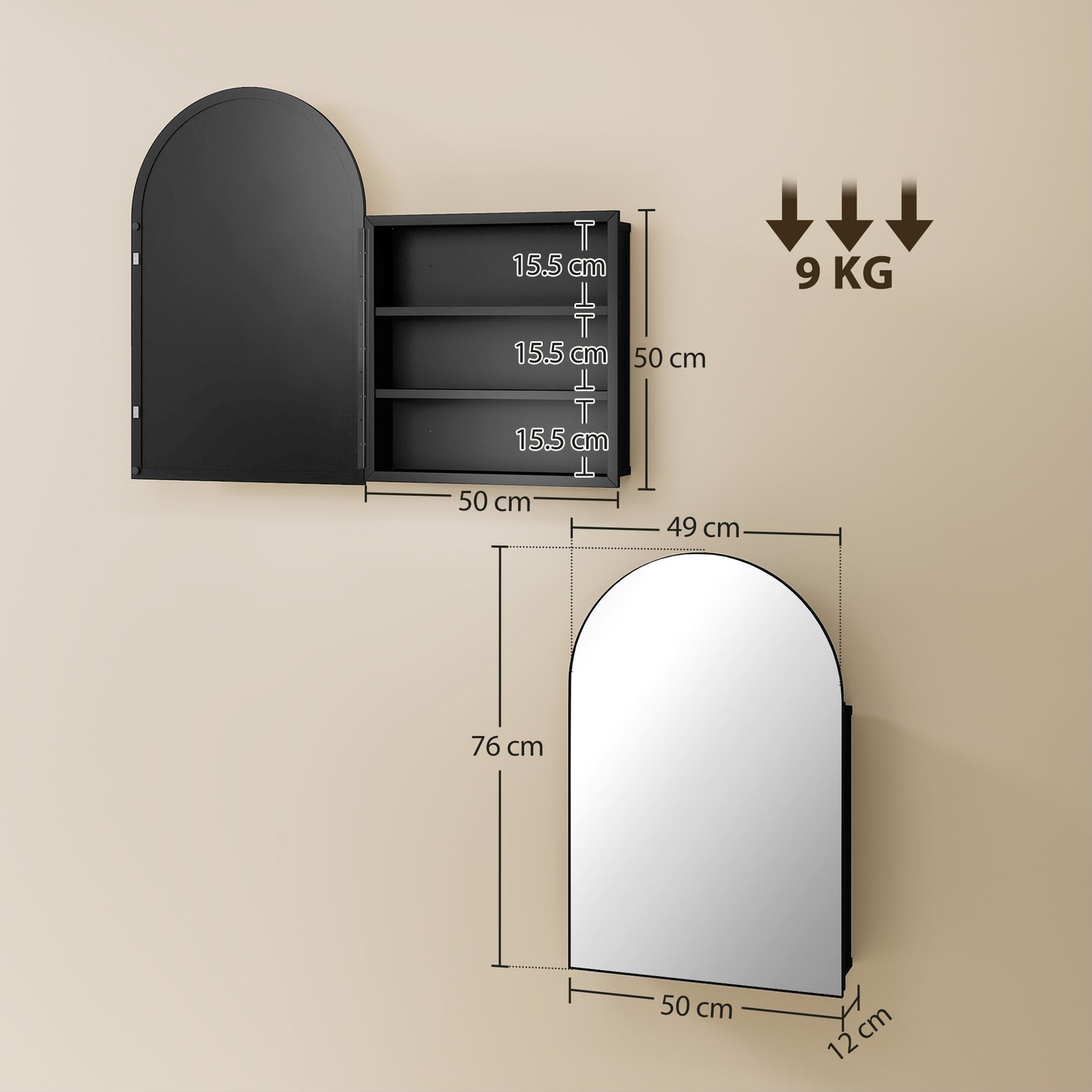Bathroom Mirror Cabinet with Mirror, Arched Wall Mounted Bathroom Cabi