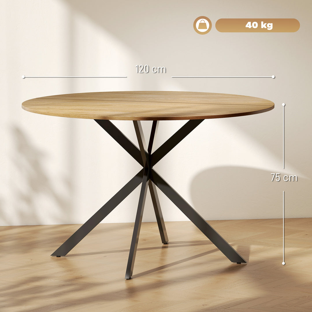 Dining Table for 4, 120 cm Industrial Kitchen Table with Wood Effect Tabletop and Steel Legs