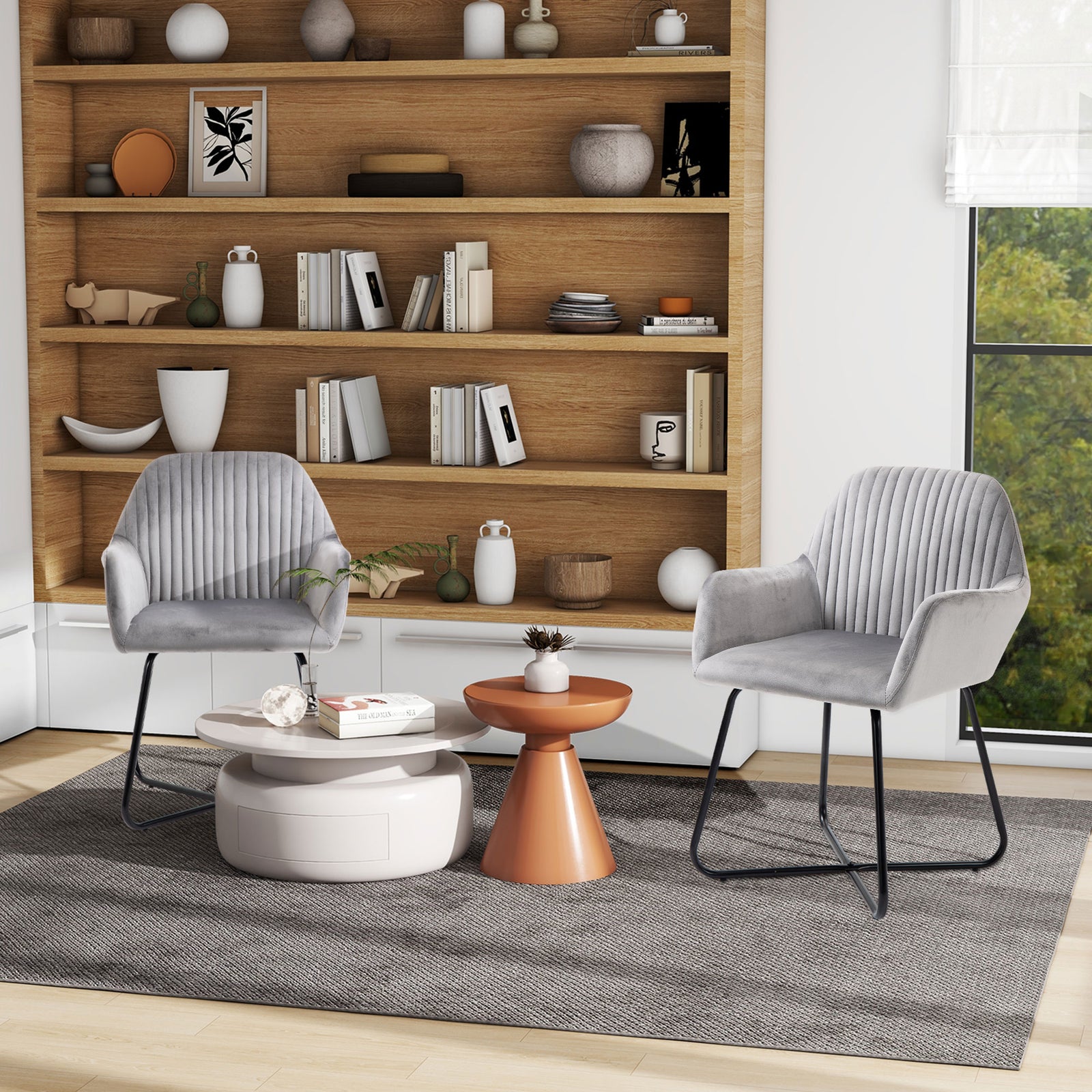 Velvet-Feel Plisse Back Accent Chair - Grey