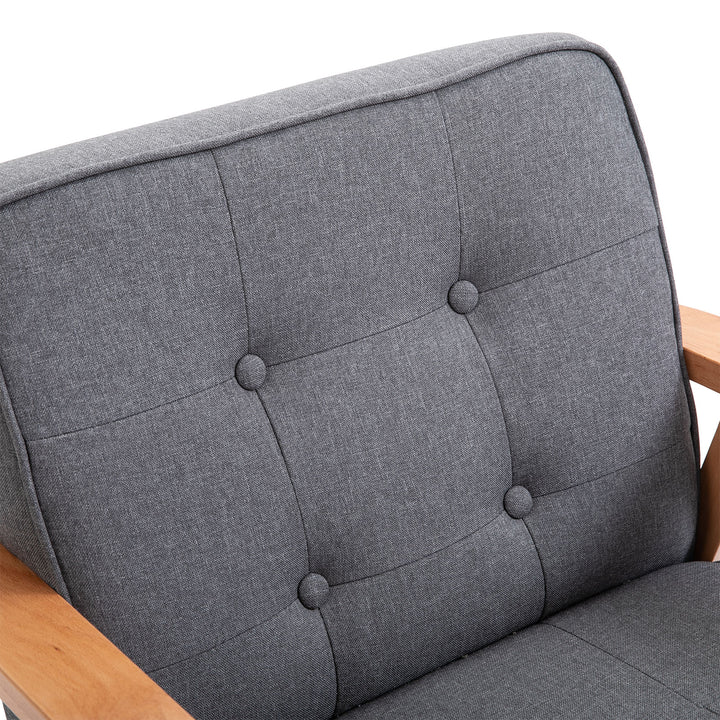 Armchair, Linen Fabric Accent Chair, Occasional Chair with Beech Wood Frame for Living Room, Reception, Bedroom, Balcony, Set of 2, Grey and Natural