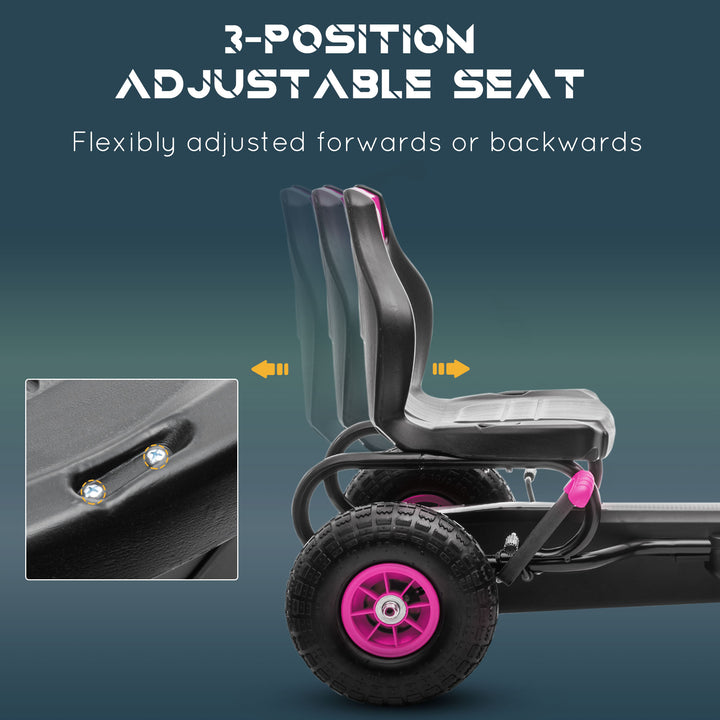 Kids Pedal Go Kart, with Adjustable Seat, Inflatable Tyres - Pink