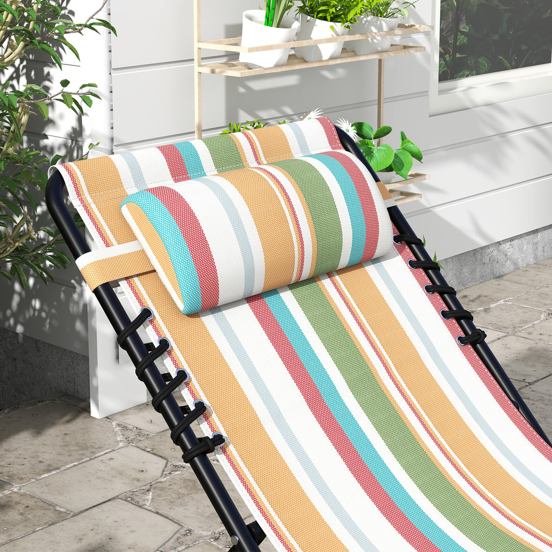 Outsunny Folding Sun Lounger Set of 2, Beach Chaise Chair, Garden Cot, 4