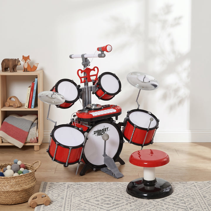 Kids Drum Set for Beginners, Drum Kit with Toy Microphone, Cymbal, Ped