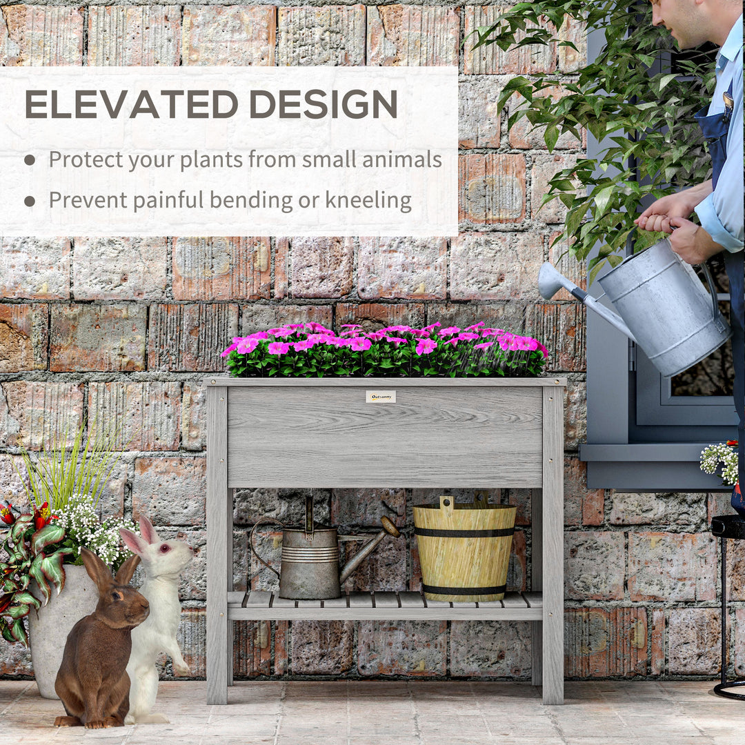 Wooden Raised Garden Bed, Elevated Planter Box with Storage Shelf and 