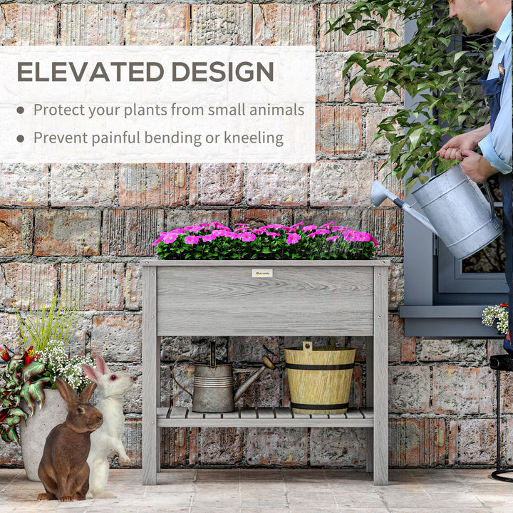 Wooden Raised Garden Bed, Elevated Planter Box with Storage Shelf and 