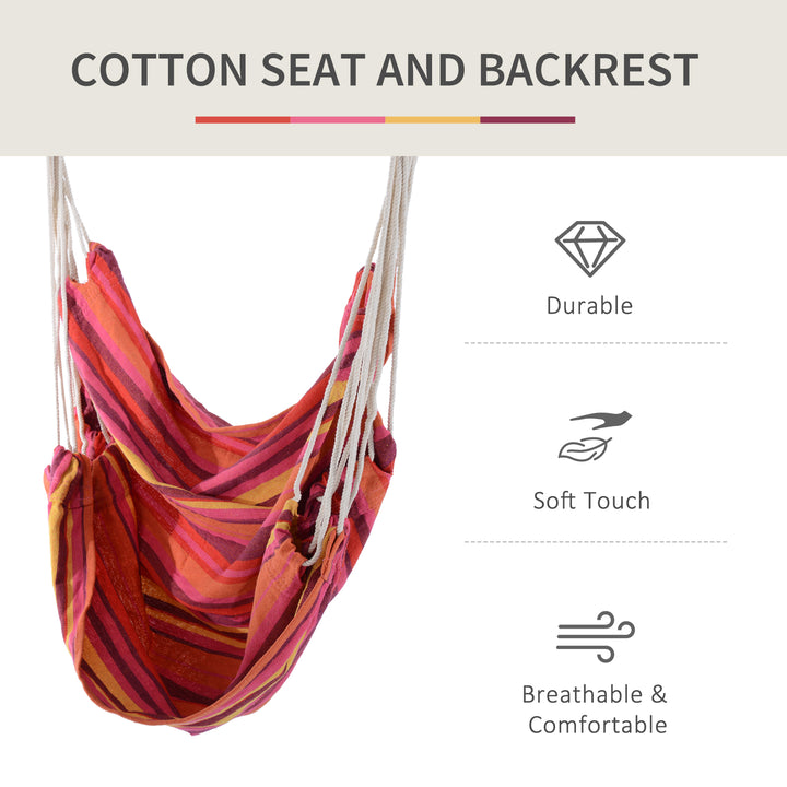 MCL Outdoor Hanging Rope Chair with Cotton Rope, Garden Hammock Chair with Wooden Support Bar Cotton Cloth, Portable Garden Chair for Patio & Tree, Red