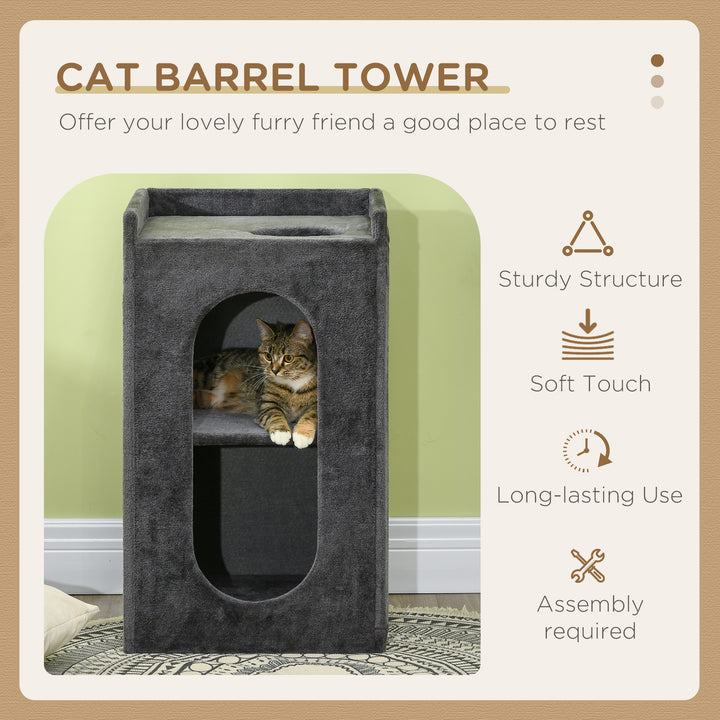 PawHut Cat Scratching Barrel 81cm, Dual Condo Play Tower with Scratching Pad, Indoor Cat Activity Tree, Grey