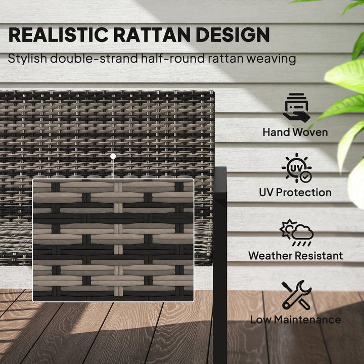 Two-Seater Rattan Bench - Mixed Grey