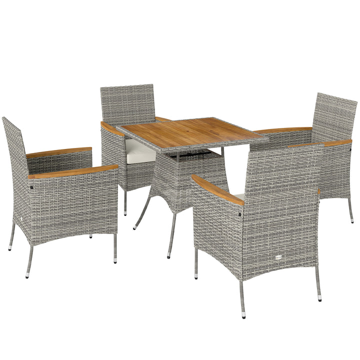 Five-Piece Rattan Set, with Wood-Top Table - Teak