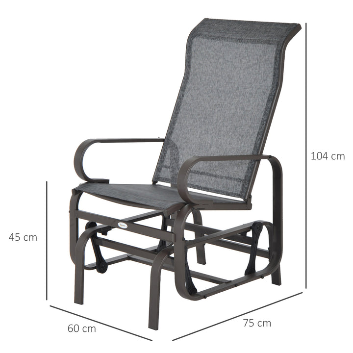 Outsunny Outdoor Gliding Rocking Chair with Sturdy Metal Frame Garden Comfortable Swing Chair for Patio, Backyard and Poolside, Grey