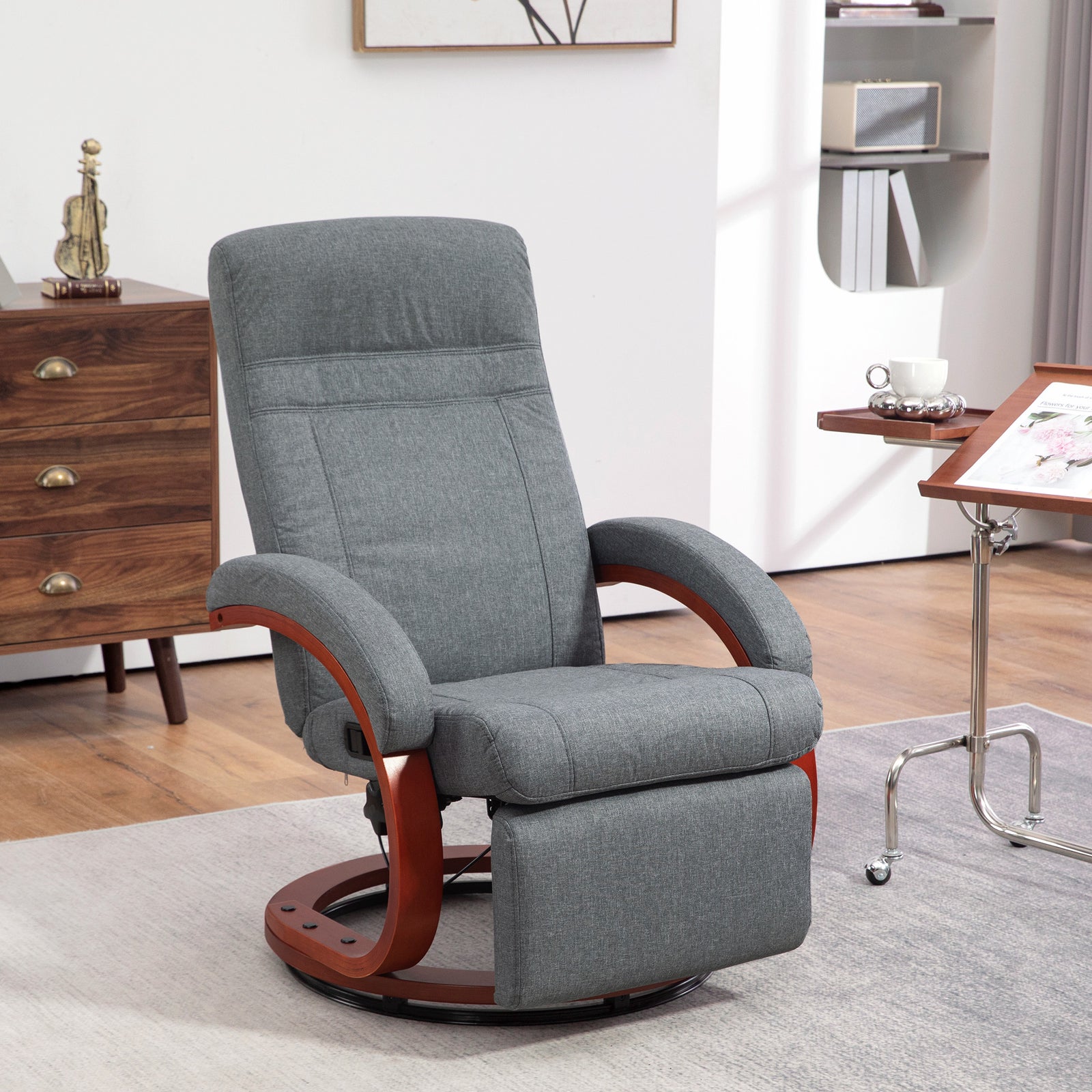 135° Manual Reclining Swivel Chair, with Footrest - Grey