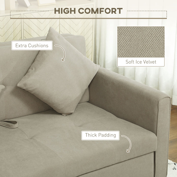 2 Seater Sofa Bed, Convertible Bed Settee, Modern Velvet Loveseat Sofa Couch with 2 Cushions, Hidden Storage for Living Room, Guest Room, Light Brown