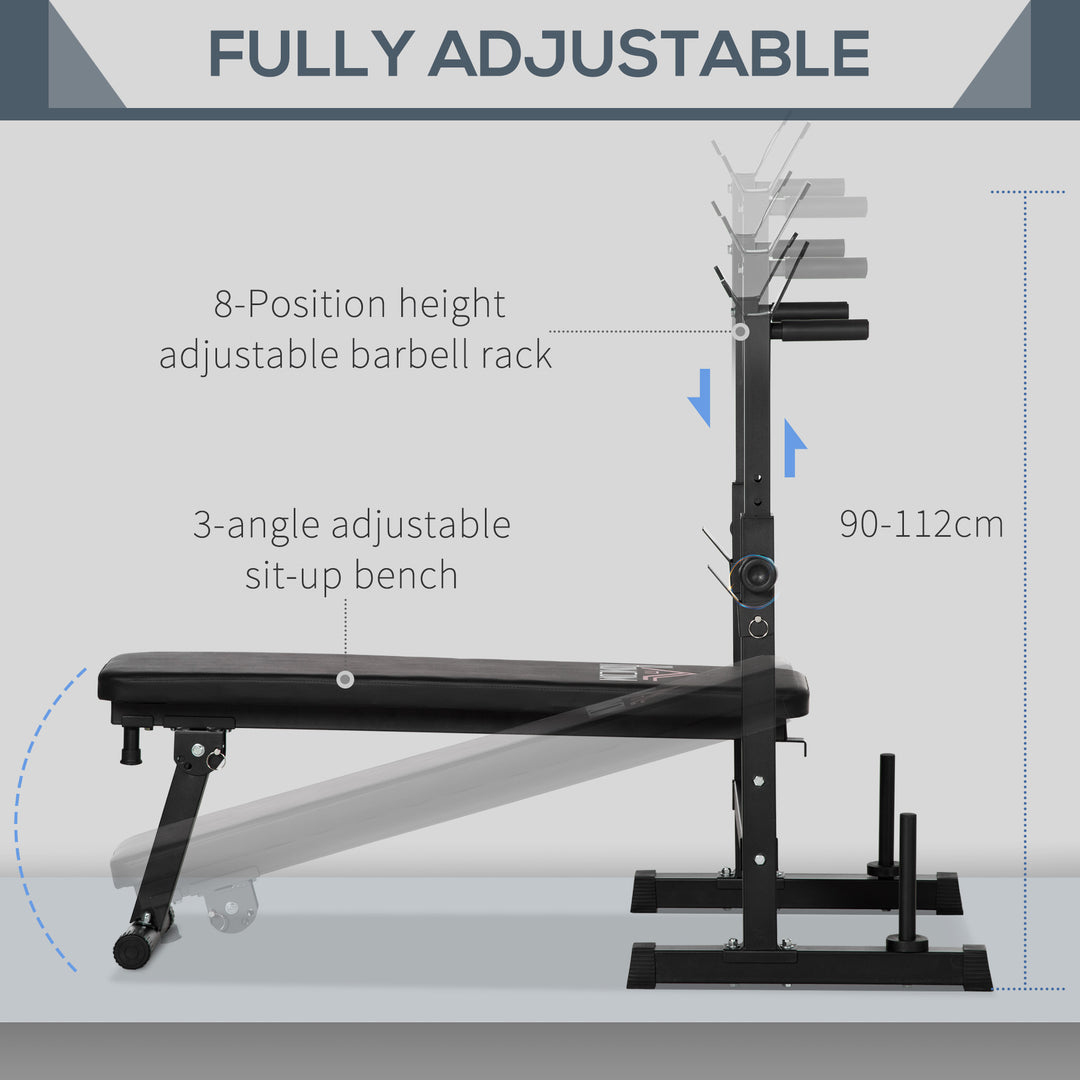 Adjustable Weight Bench, Foldable Bench, with Barbell Rack, Black