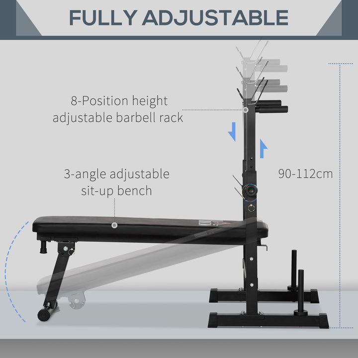Adjustable Weight Bench, Foldable Bench, with Barbell Rack, Black