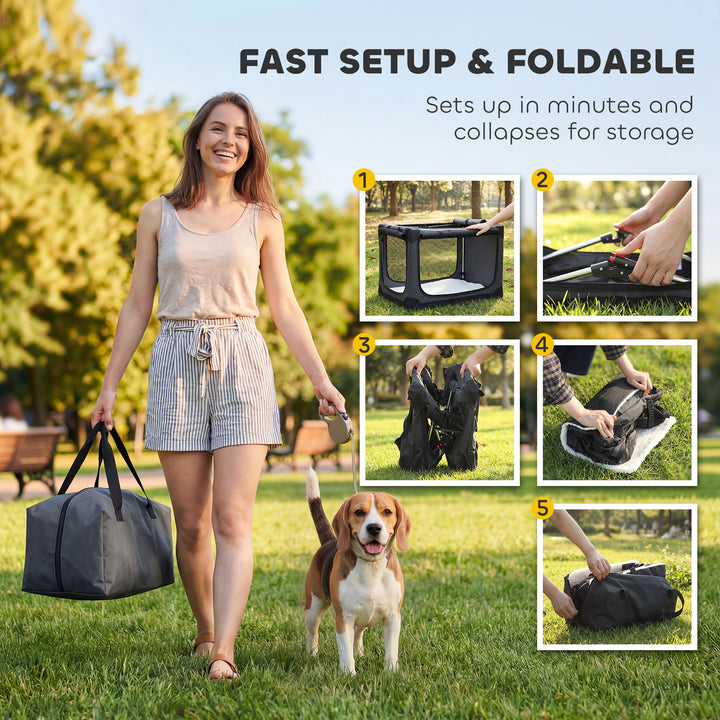Soft Dog Crate Pet Travel Crate 76 x 54 x 54 cm with Removable Pad Mes