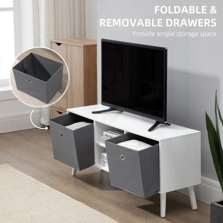 TV Cabinet Stand Unit for TVs up to 50'' with Foldable Drawers, Entertainment Centre for Living Room White