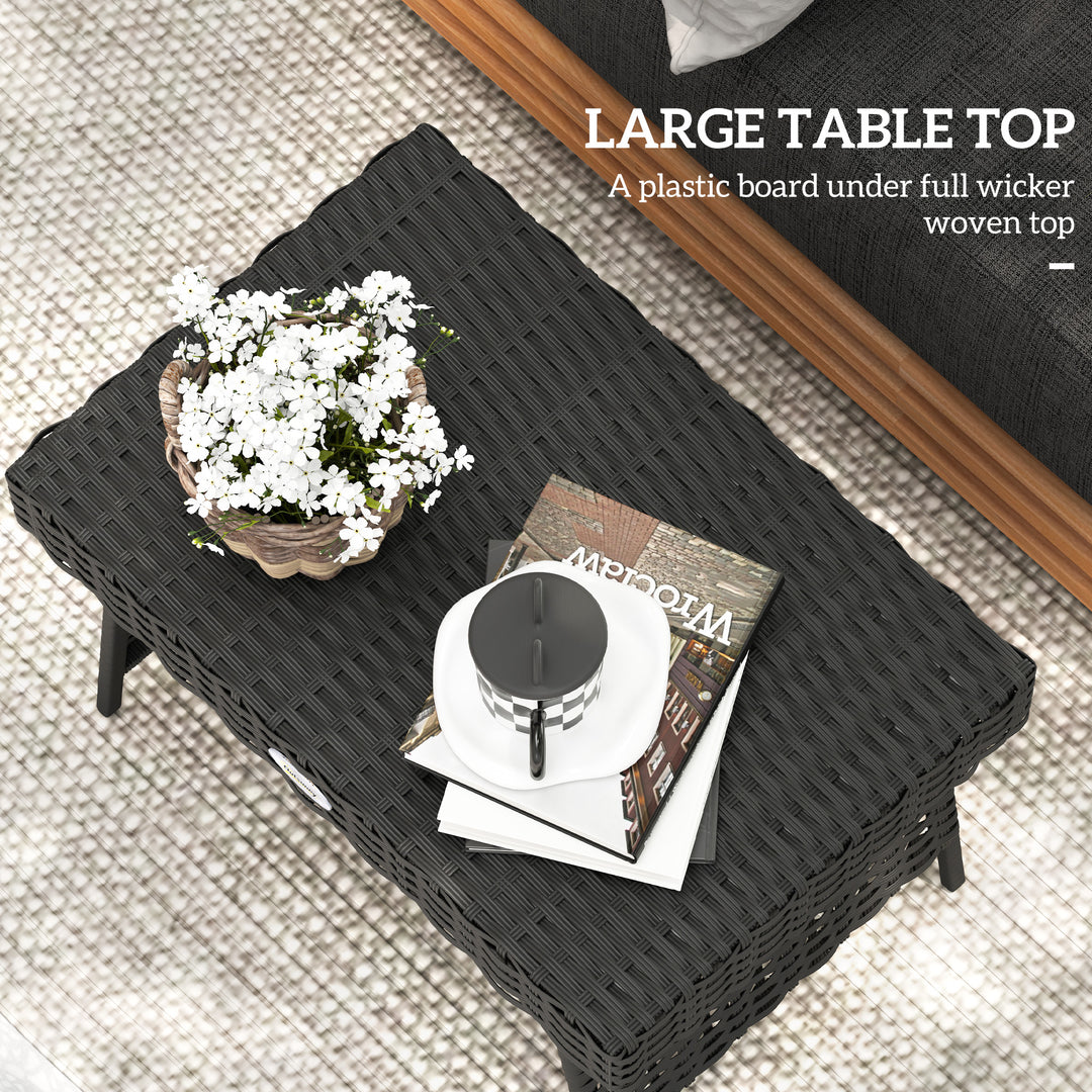 Foldable Outdoor Side Table, Rattan Garden Coffee Table with Steel Frame, Space Saving Bistro Garden Furniture for Patio, Balcony, 60 x 41 x 41 cm, Black