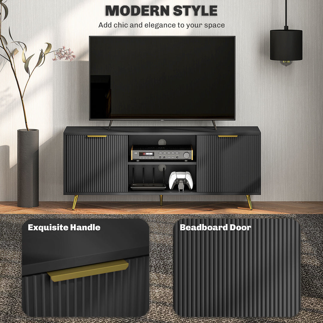 Modern TV Stand Cabinet for TVs up to 55", TV Unit with 2 Open Shelves and 2 Cabinets, Entertainment Centre with Cable Management for Living Room, Black
