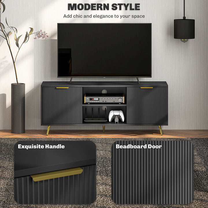 Modern TV Stand Cabinet for TVs up to 55", TV Unit with 2 Open Shelves and 2 Cabinets, Entertainment Centre with Cable Management for Living Room, Black