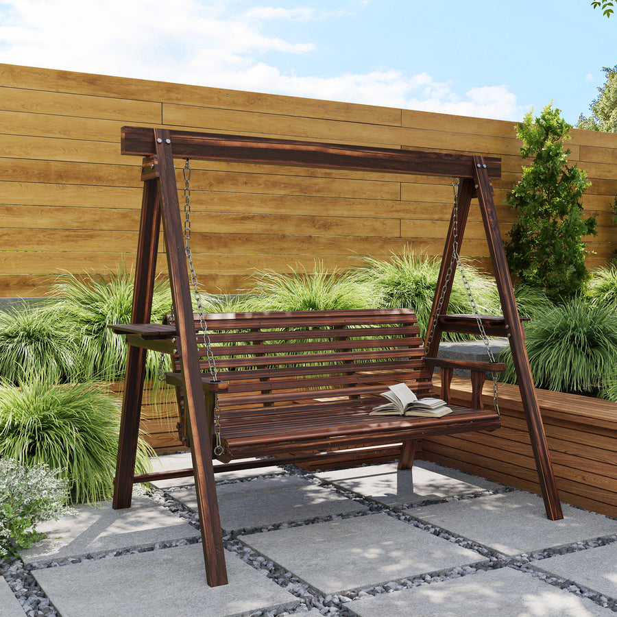 Three-Seater Wooden Swing Bench