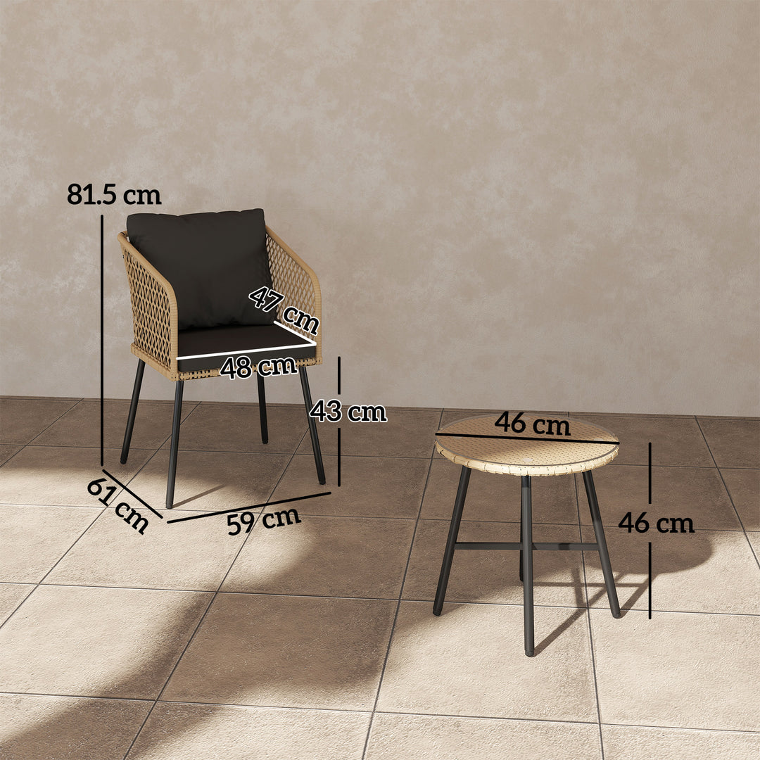 Three-Piece Cut-Out Rattan Chair and Table Set - Brown/Black
