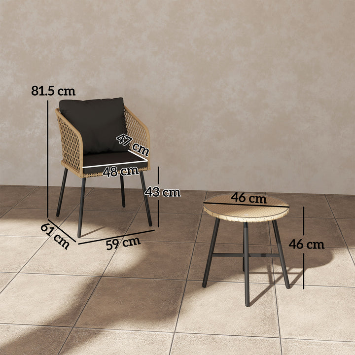 Three-Piece Cut-Out Rattan Chair and Table Set - Brown/Black