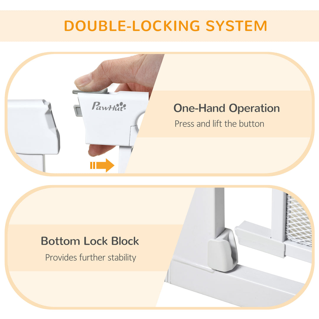 PawHut Pressure Fit Safety Gate for Doors and Stairs, Dog Gate with Auto Close, Pet Barrier for Hallways, with Double Locking Openings 75