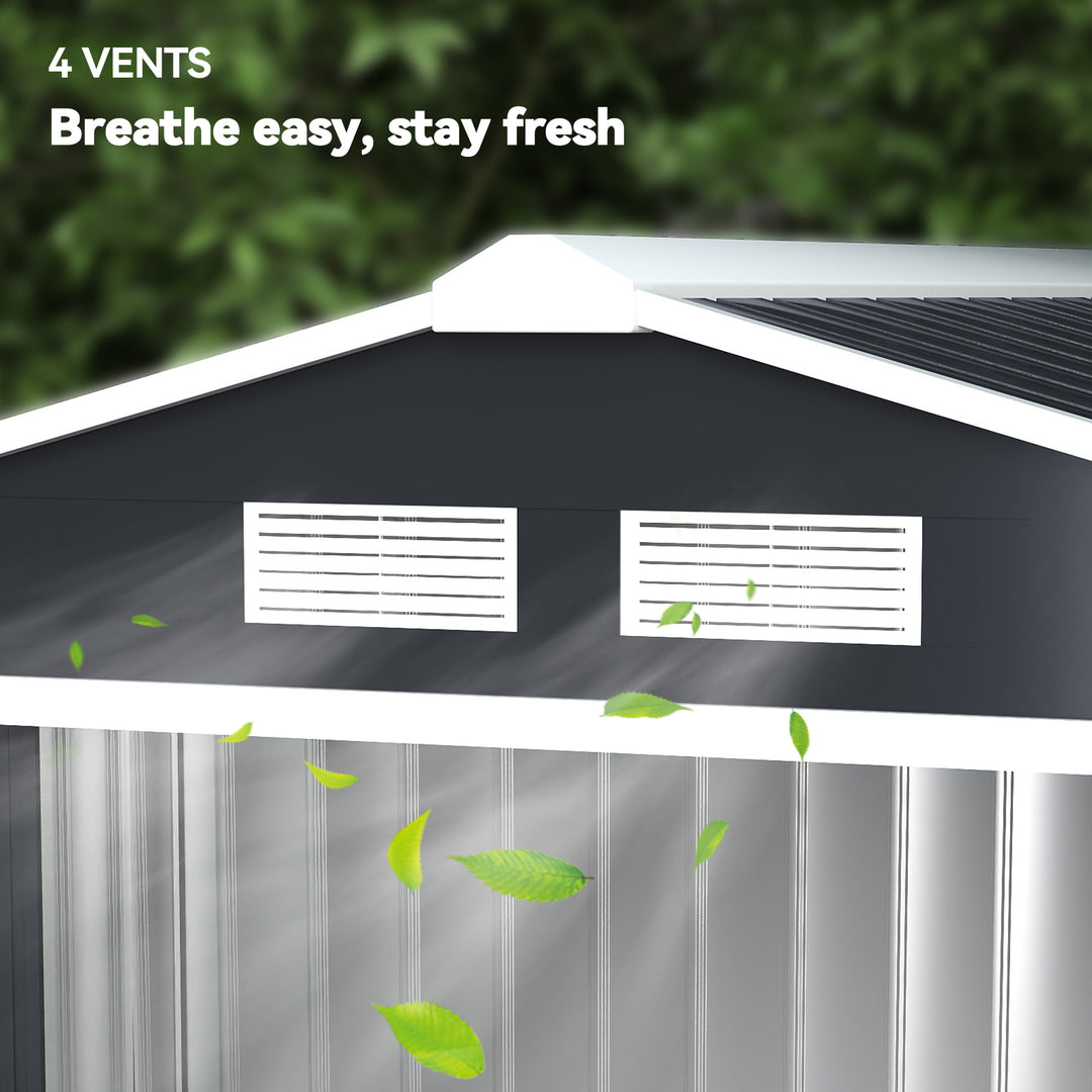 7 x 4ft Weatherproof Shed, Outdoor Bike Storage Shed with Ventilation Slots, Foundation Kit and Lockable Double Doors, Dark Grey
